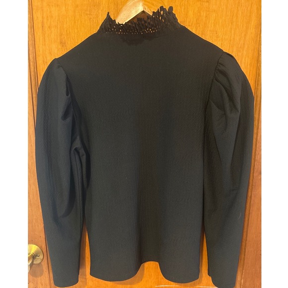 Zara shirt Medium black puff sleeve lace high mock neck whimsigoth Victorian - Picture 7 of 10